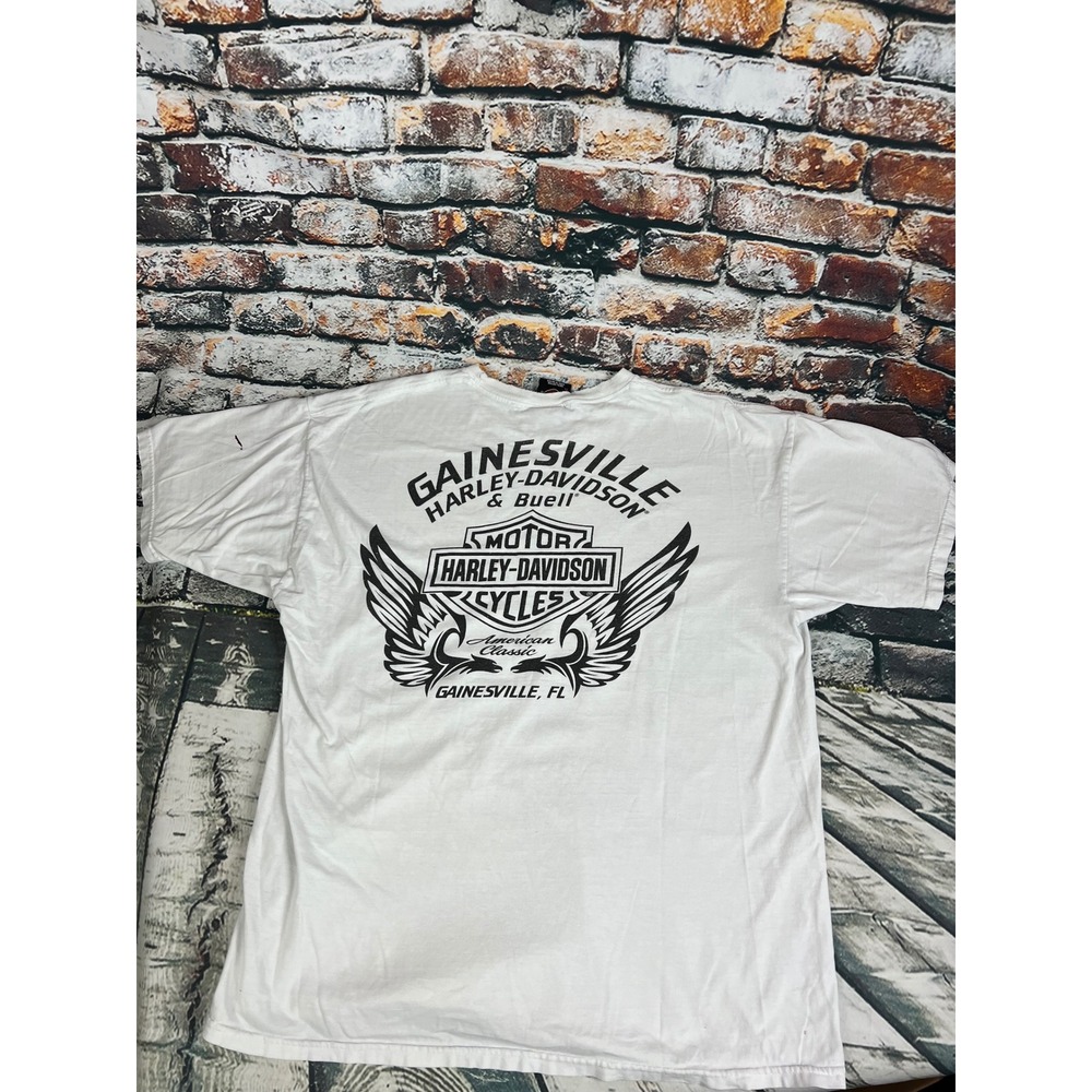Harley-Davidson Gainesville FL Graphic T-Shirt Mens XL White Cotton Biker Tee - Picture 3 of 5